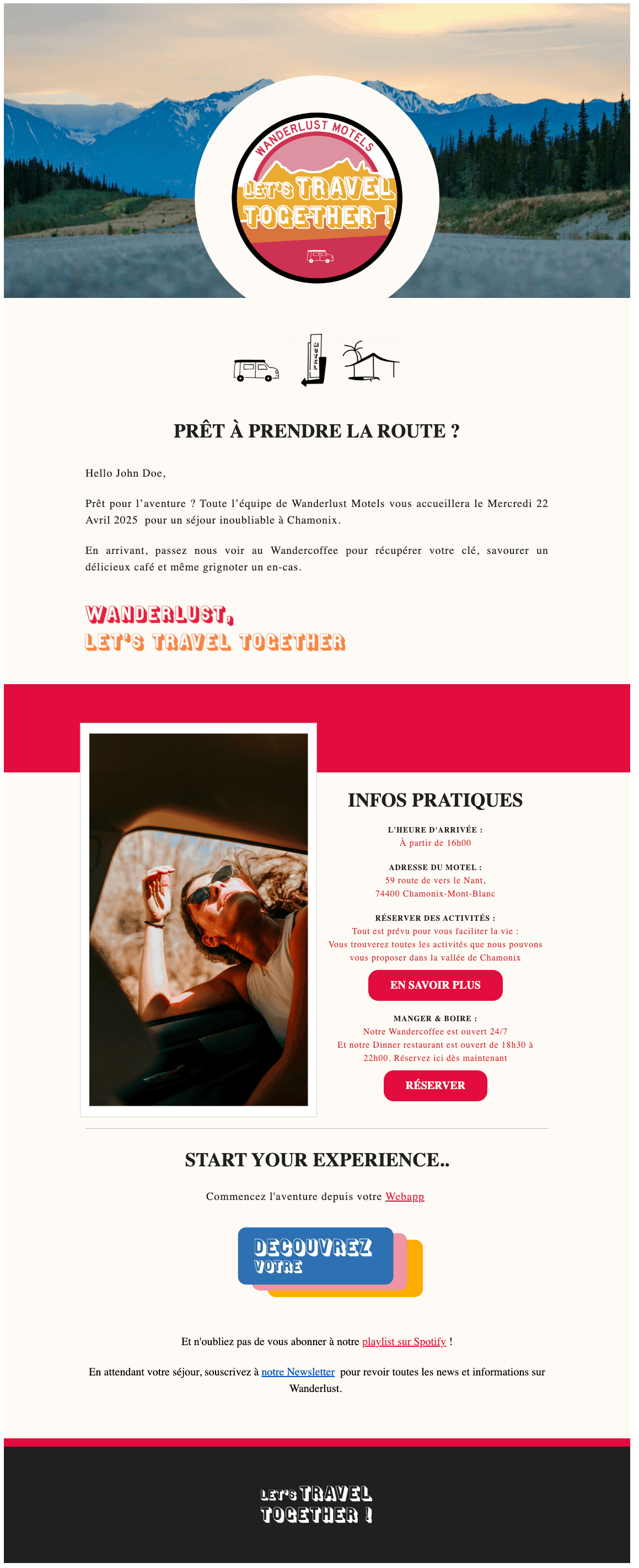 Email de bienvenue hotel